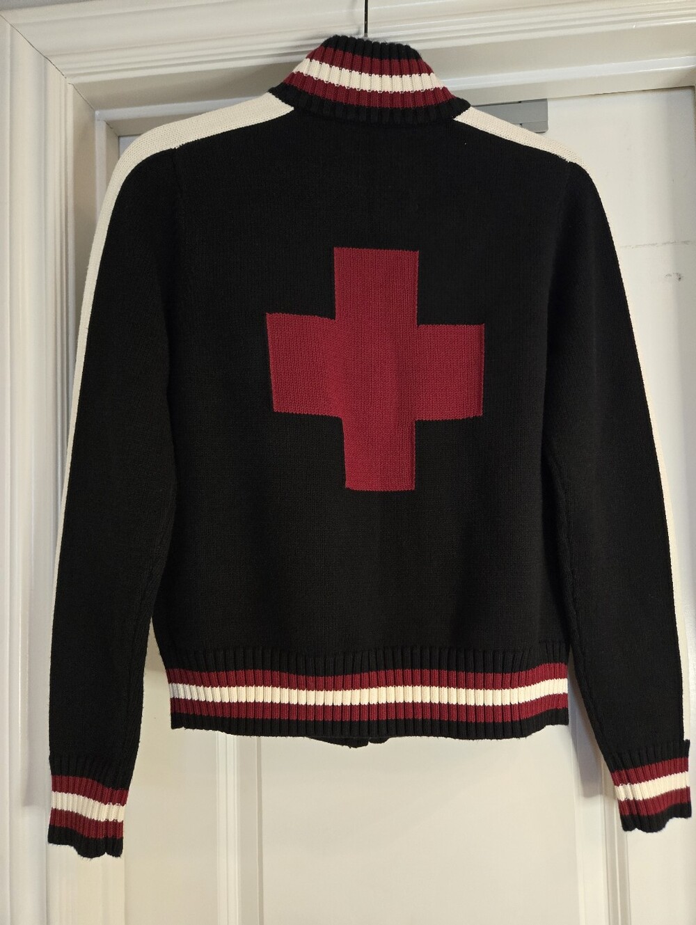 Alp N Rock Black Zip-Up Knit Cardigan Black, Red, Size Small